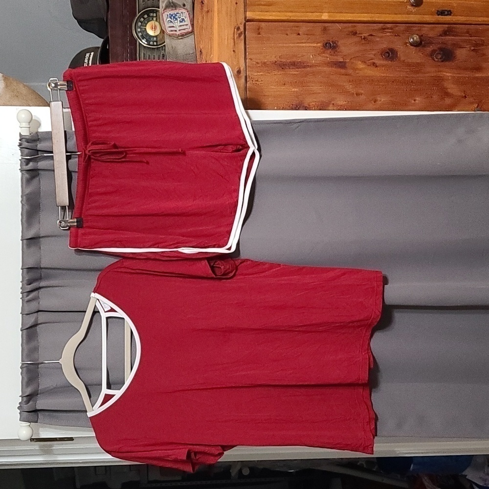 Ekouaer Womens Pajamas/Loungewear Short Set Burgandy/White Trim Sz XXL EUC